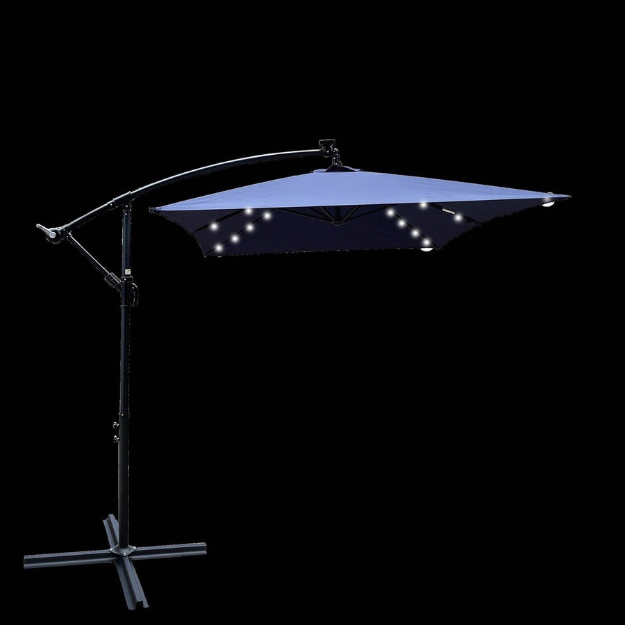 Solar Powered LED Outdoor Patio Umbrella with Crank and Cross Base Waterproof 6 Ribs for Garden Deck Pool Shade Image 1