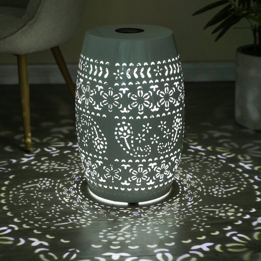 Solar Outdoor Side Table with LED Light Metal Hollow Design for Garden Deck Balcony 8-10 Hours Battery Not Included Image 9