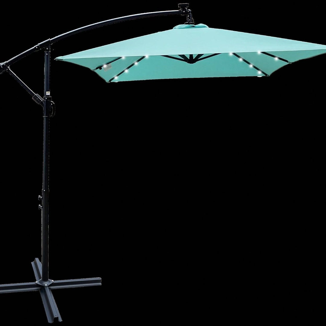 Solar Powered LED Outdoor Patio Umbrella with Crank and Cross Base Waterproof 6 Ribs for Garden Deck Pool Shade Image 3