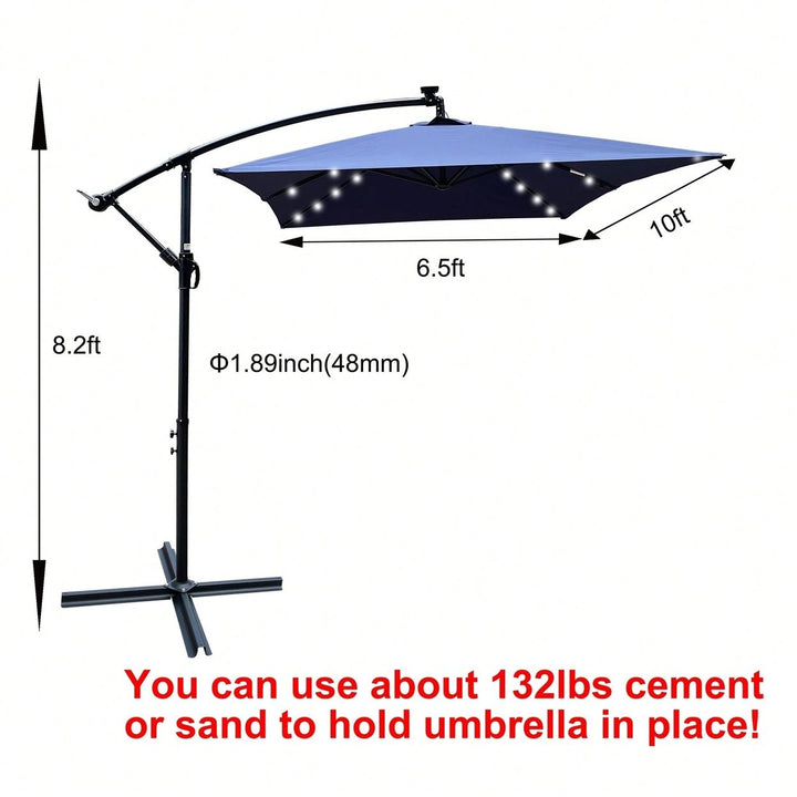 Solar Powered LED Outdoor Patio Umbrella with Crank and Cross Base Waterproof 6 Ribs for Garden Deck Pool Shade Image 7