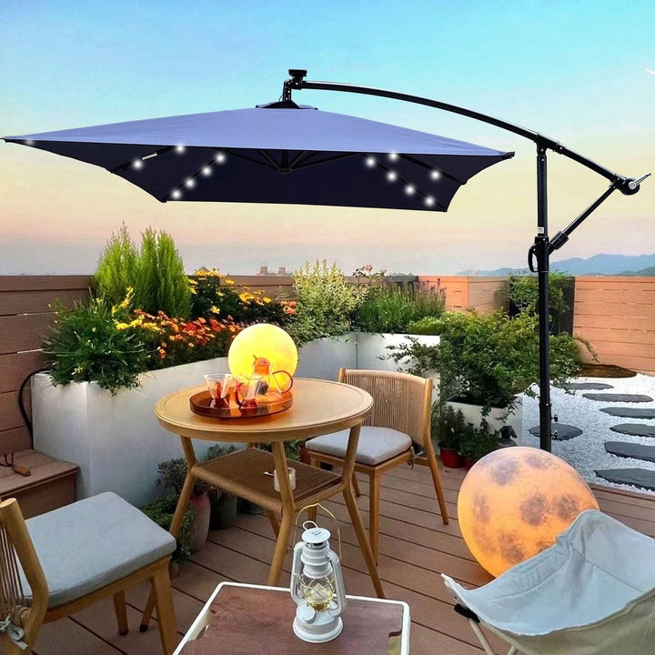 Solar Powered LED Outdoor Patio Umbrella with Crank and Cross Base Waterproof 6 Ribs for Garden Deck Pool Shade Image 8