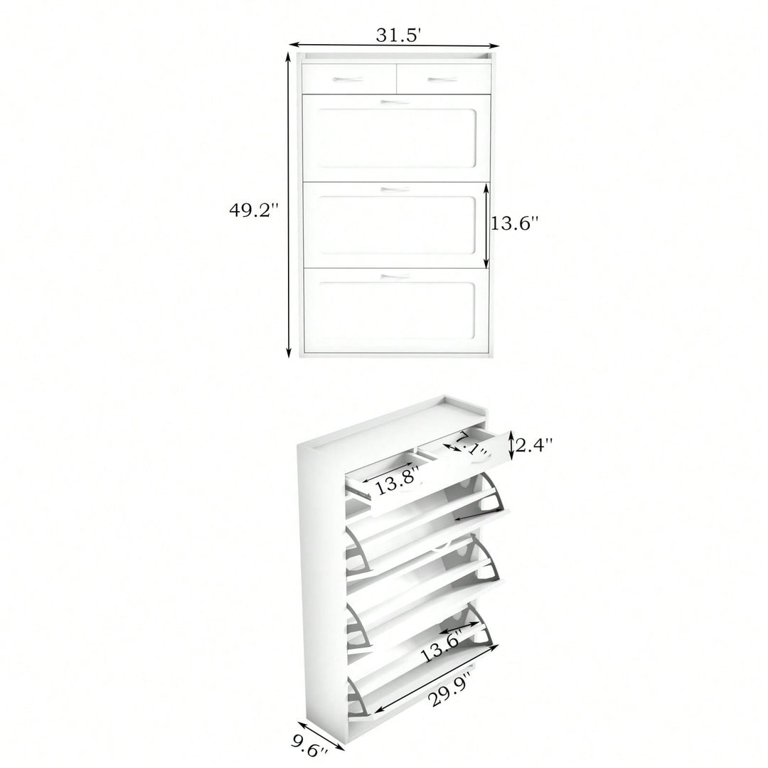 Solid Wood 3-Tier Shoe Storage Cabinet with Flip Drawers Easy Assembly Holds 500 lbs Entryway Organizer 31.5 L x 9.6 W x Image 5