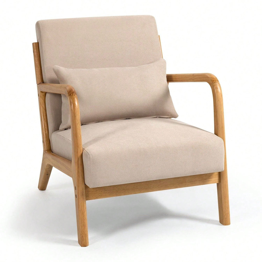 Solid Wood Leisure Chair With Mid-Century Modern Accent Sofa Image 2