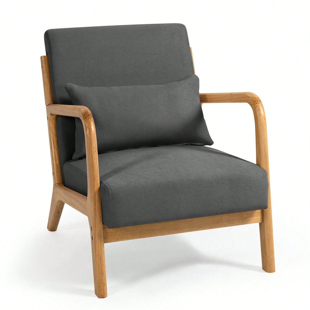 Solid Wood Leisure Chair With Mid-Century Modern Accent Sofa Image 3