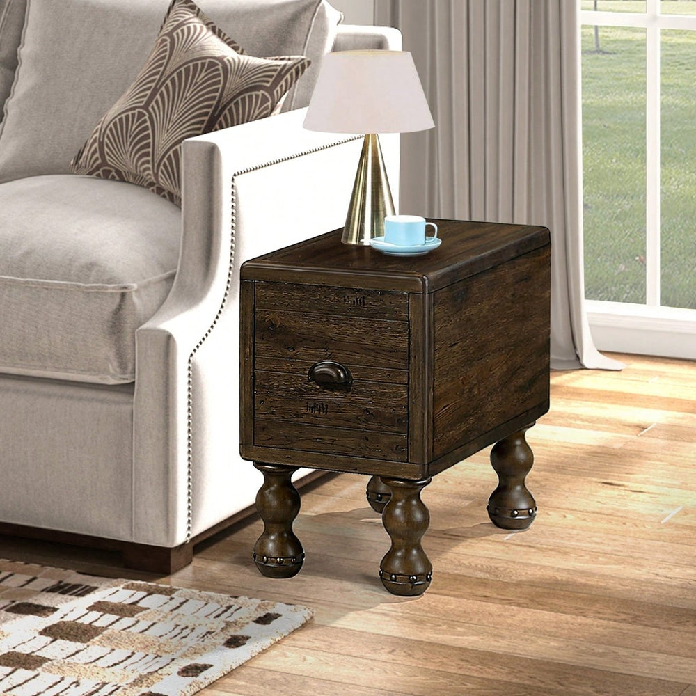 Solid Wood Narrow End Table With Drawer, Vintage Nightstand For Small Spaces, Easy Assembly, Waterproof And Sturdy Image 2