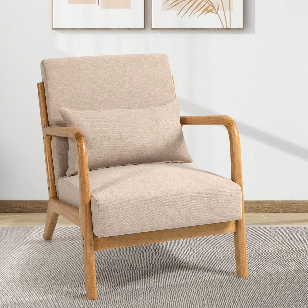 Solid Wood Leisure Chair With Mid-Century Modern Accent Sofa Image 10