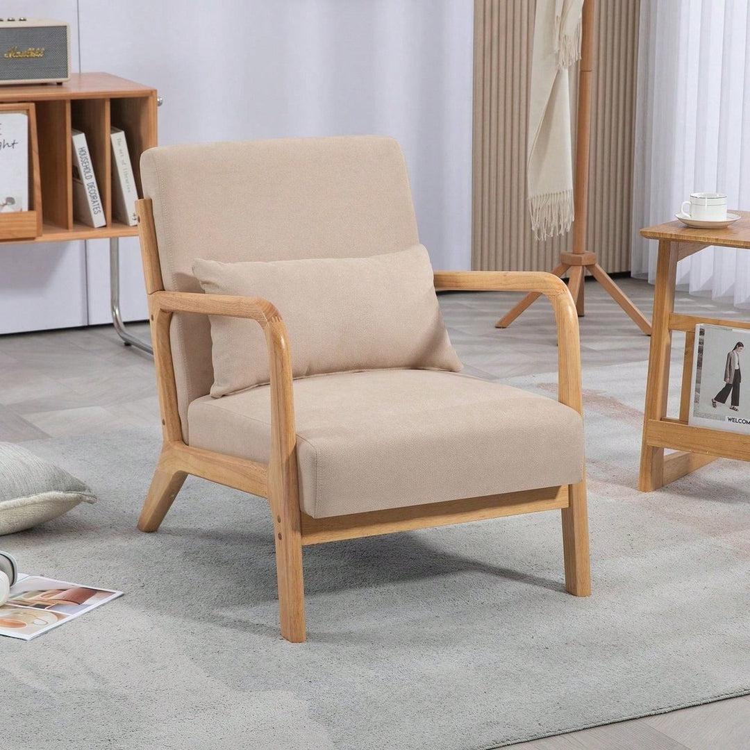 Solid Wood Leisure Chair With Mid-Century Modern Accent Sofa Image 11