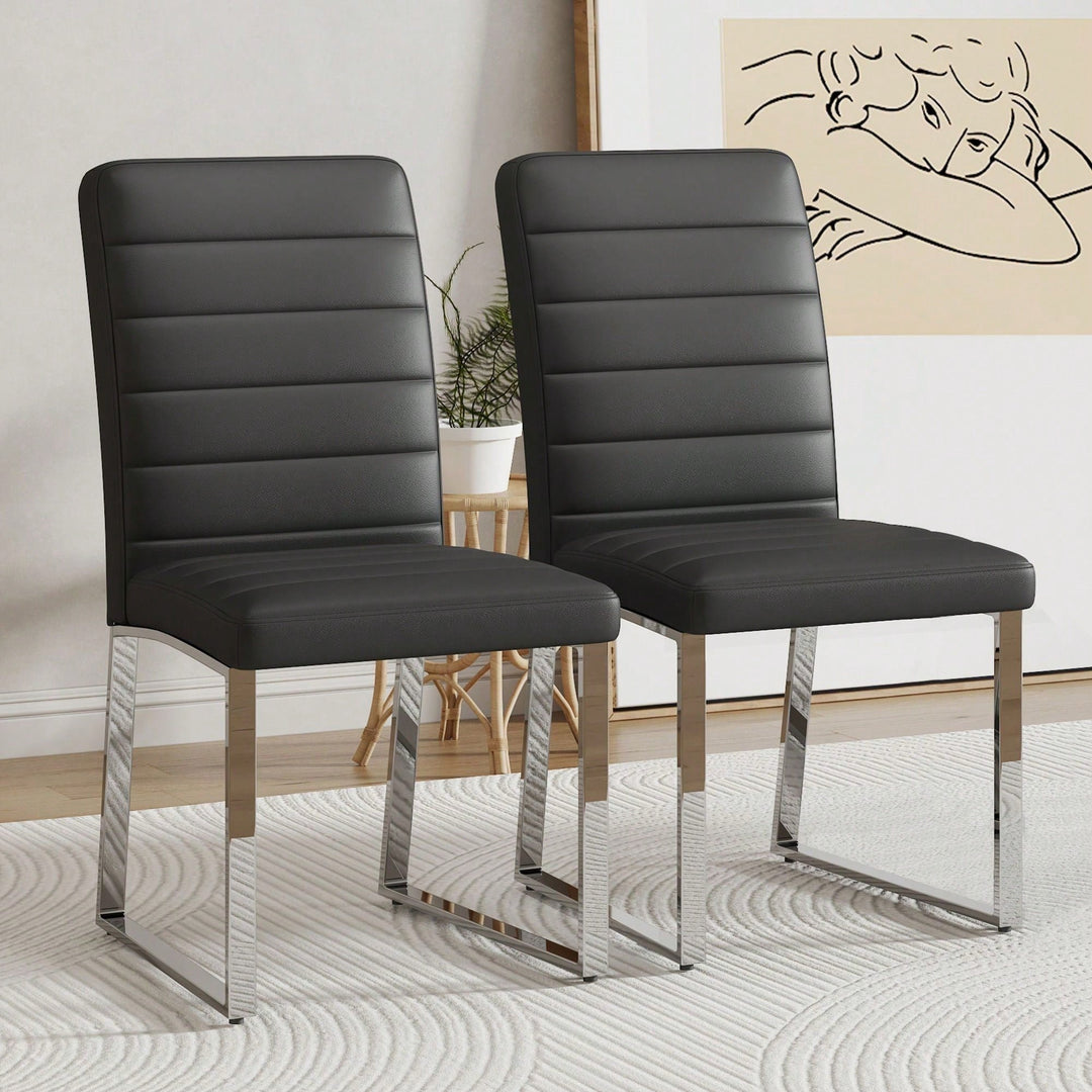 Set of 2 High Back PU Dining Chairs Sturdy Legs for Kitchen Restaurant Living Room Image 1