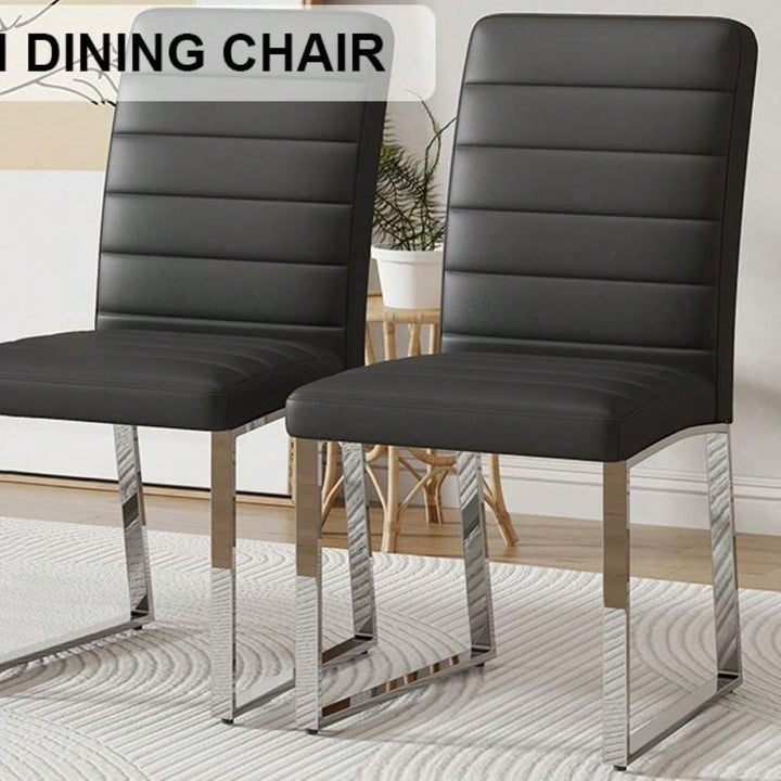 Set of 2 High Back PU Dining Chairs Sturdy Legs for Kitchen Restaurant Living Room Image 6