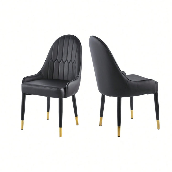 Stylish Upholstered Leather Dining Chair Set Of 2 - Modern Accent Chairs With Black Plastic Tube Plug Legs Image 1