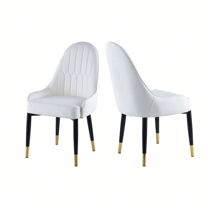 Stylish Upholstered Leather Dining Chair Set Of 2 - Modern Accent Chairs With Black Plastic Tube Plug Legs Image 2