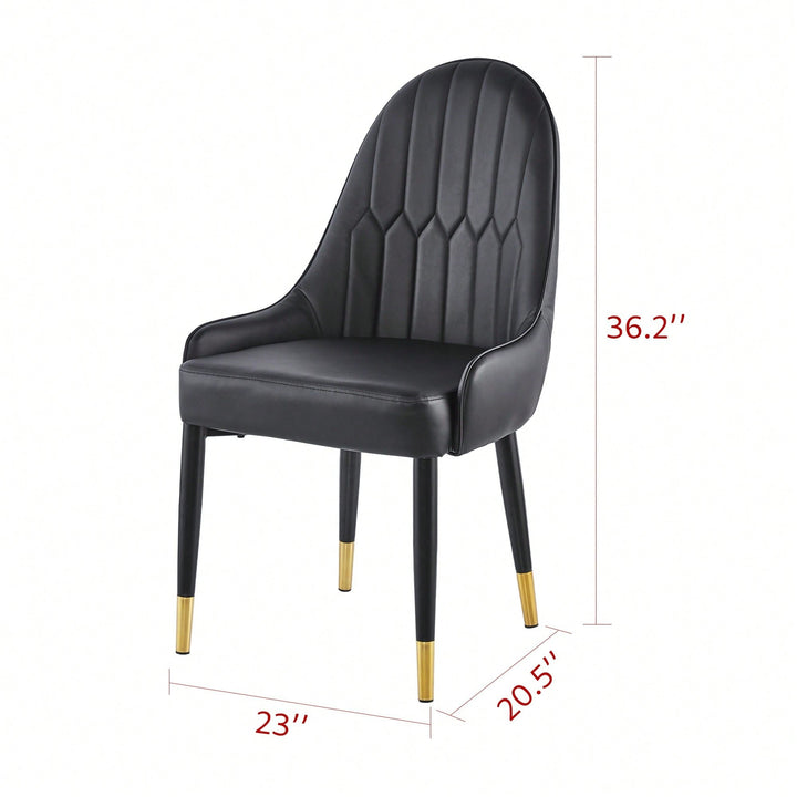 Stylish Upholstered Leather Dining Chair Set Of 2 - Modern Accent Chairs With Black Plastic Tube Plug Legs Image 5