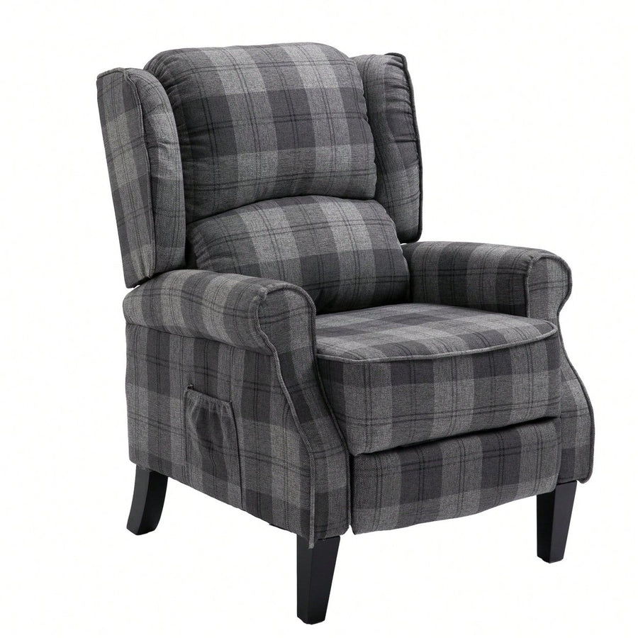 Stylish Upholstered Vintage Armchair Recliner - Comfortable Leisure Chair For Living Room (Grey Check) Image 1