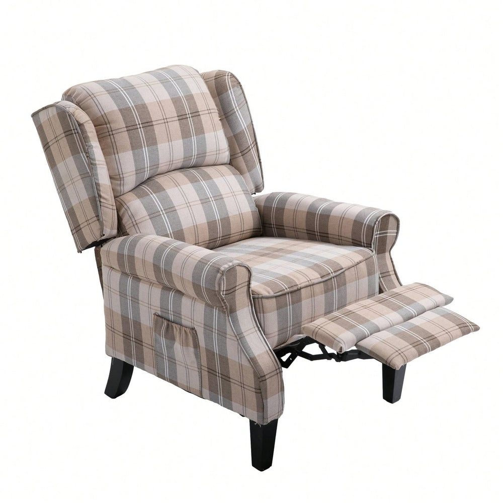 Stylish Upholstered Vintage Armchair Recliner - Comfortable Leisure Chair For Living Room (Grey Check) Image 2