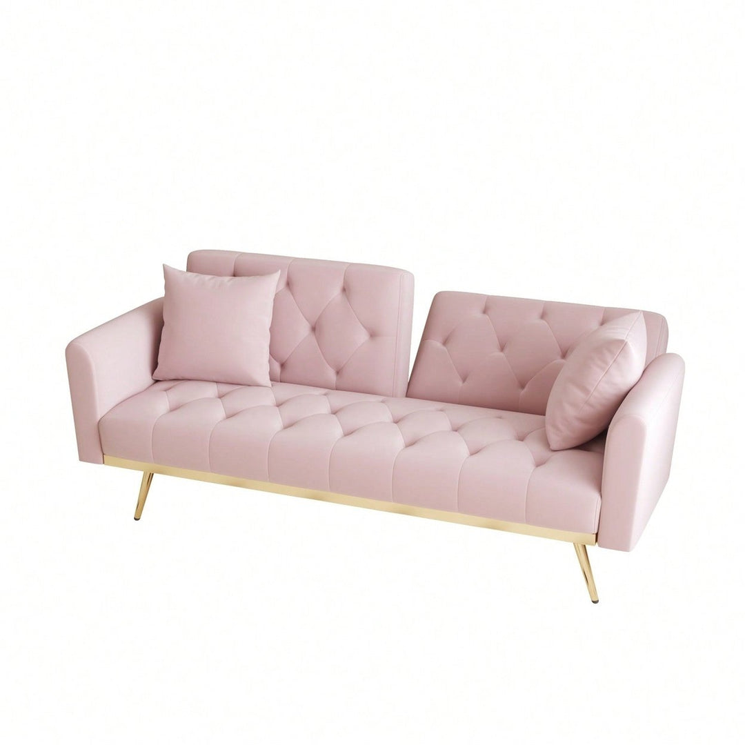 Stylish Velvet Convertible Sofa Bed with Gold Legs Adjustable Backrest for Living Room Bedroom Apartment Easy Assembly Image 1