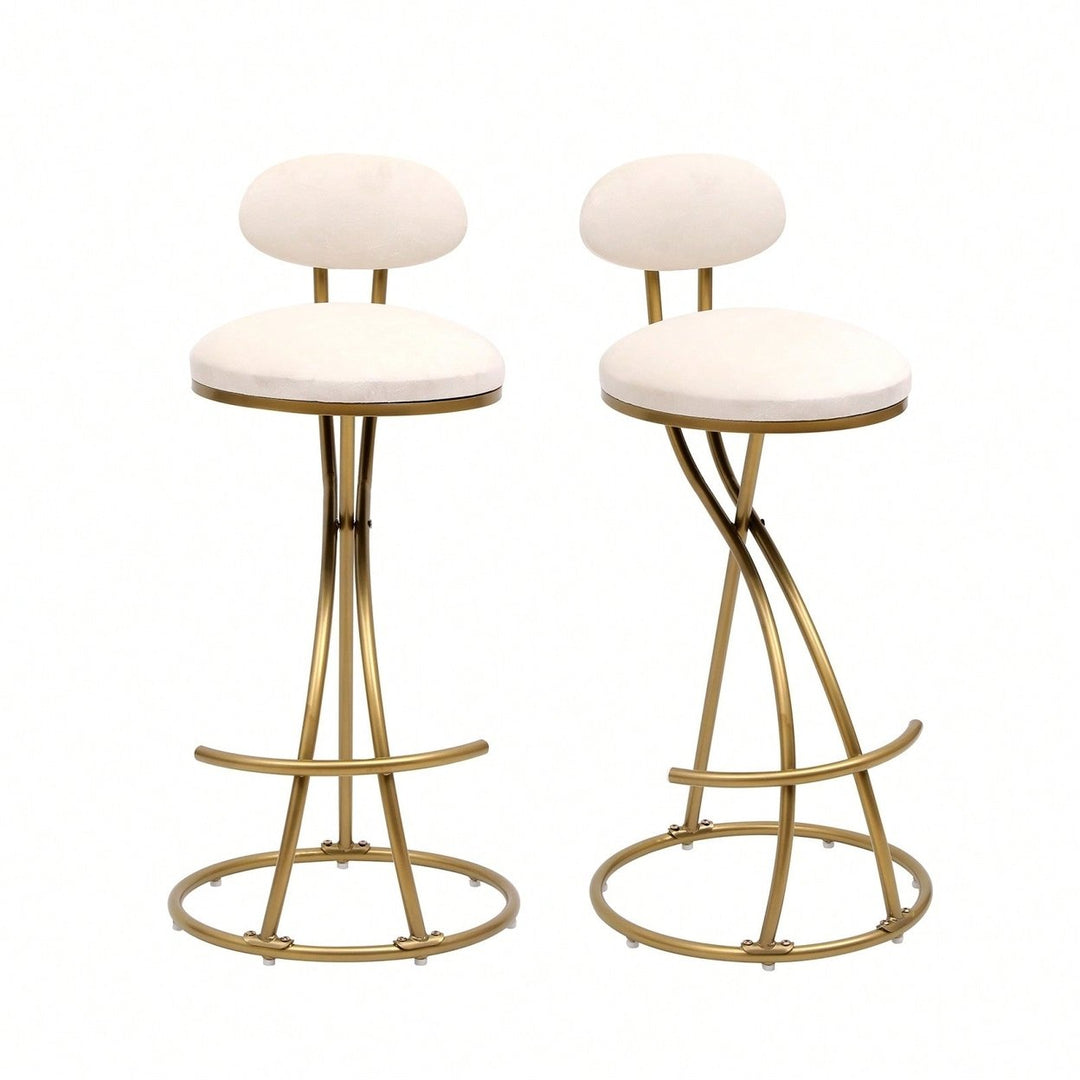 Stylish Velvet Round Bar Stools Set of 2 with Back for Dining Room Kitchen Island Comfortable Seating Durable Metal Image 2