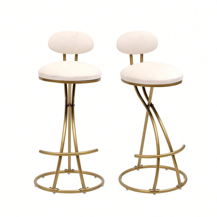 Stylish Velvet Round Bar Stools Set of 2 with Back for Dining Room Kitchen Island Comfortable Seating Durable Metal Image 1