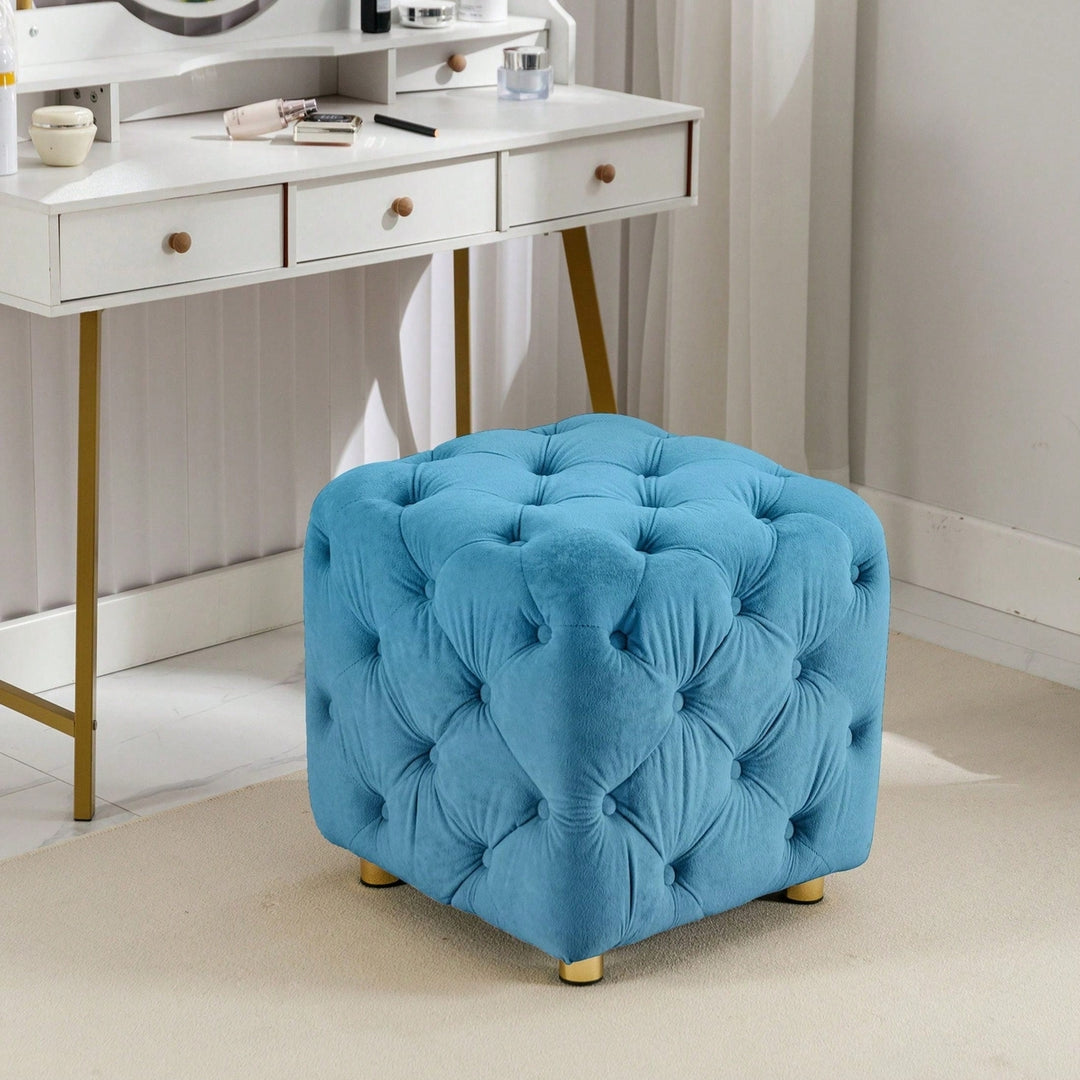 Stylish Velvet Upholstered Ottoman Small End Table Soft Foot Stool Makeup Chair Comfortable Accent Seat for Living Room Image 1