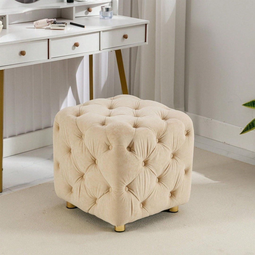 Stylish Velvet Upholstered Ottoman Small End Table Soft Foot Stool Makeup Chair Comfortable Accent Seat for Living Room Image 2