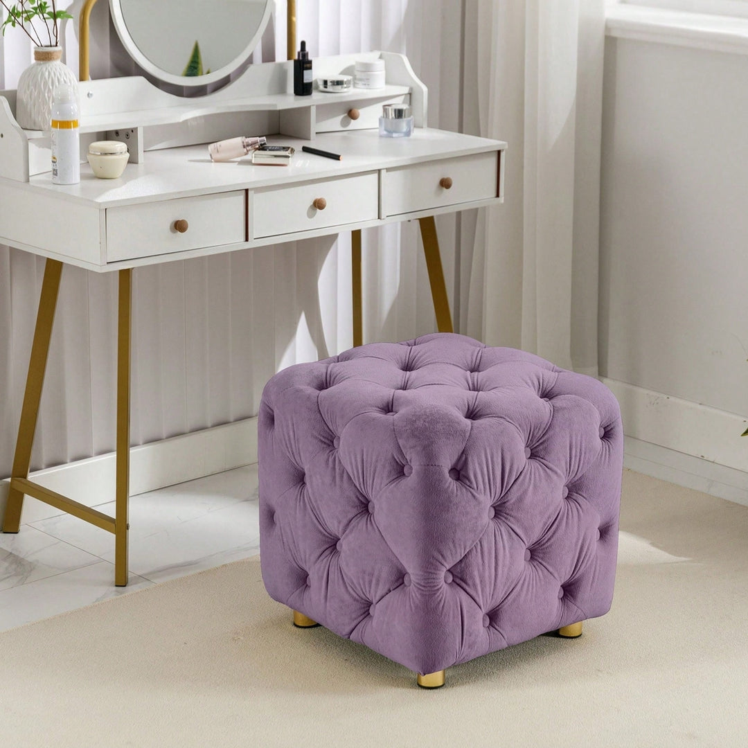 Stylish Velvet Upholstered Ottoman Small End Table Soft Foot Stool Makeup Chair Comfortable Accent Seat for Living Room Image 3