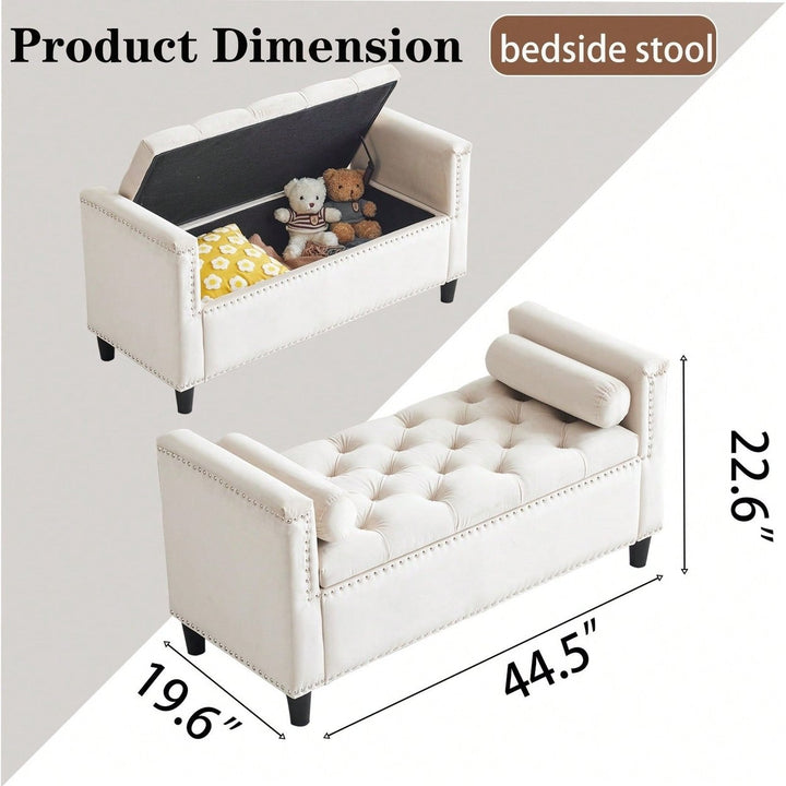 Stylish Velvet Storage Bench with Armrests 44.5 Inch Upholstered Entryway and Bedroom Seat with Hidden Storage and Image 11