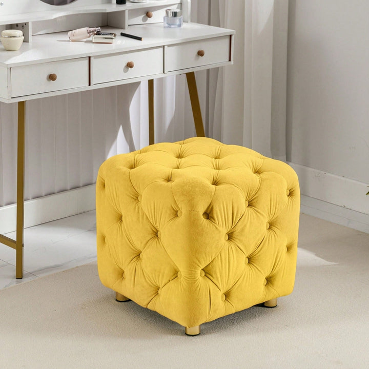 Stylish Velvet Upholstered Ottoman Small End Table Soft Foot Stool Makeup Chair Comfortable Accent Seat for Living Room Image 4