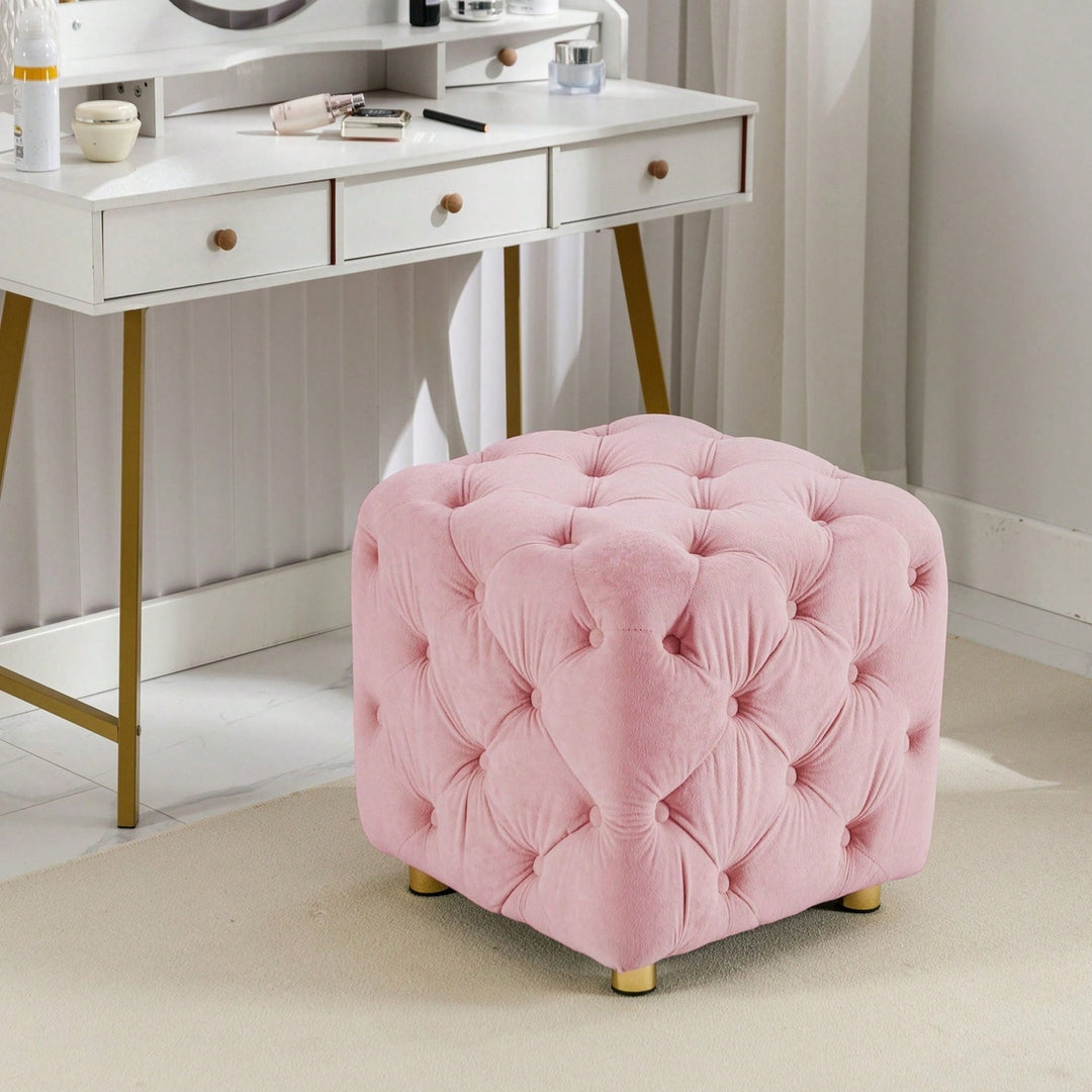 Stylish Velvet Upholstered Ottoman Small End Table Soft Foot Stool Makeup Chair Comfortable Accent Seat for Living Room Image 5