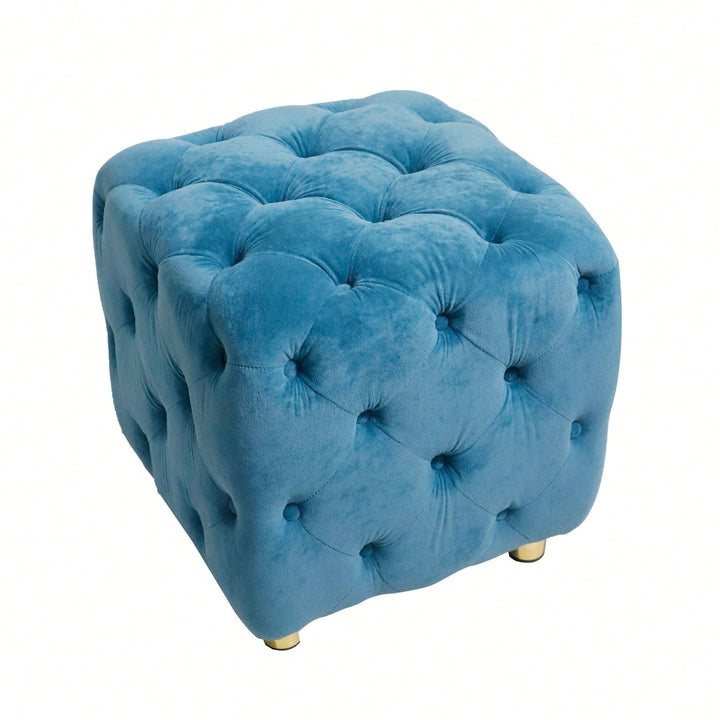 Stylish Velvet Upholstered Ottoman Small End Table Soft Foot Stool Makeup Chair Comfortable Accent Seat for Living Room Image 6