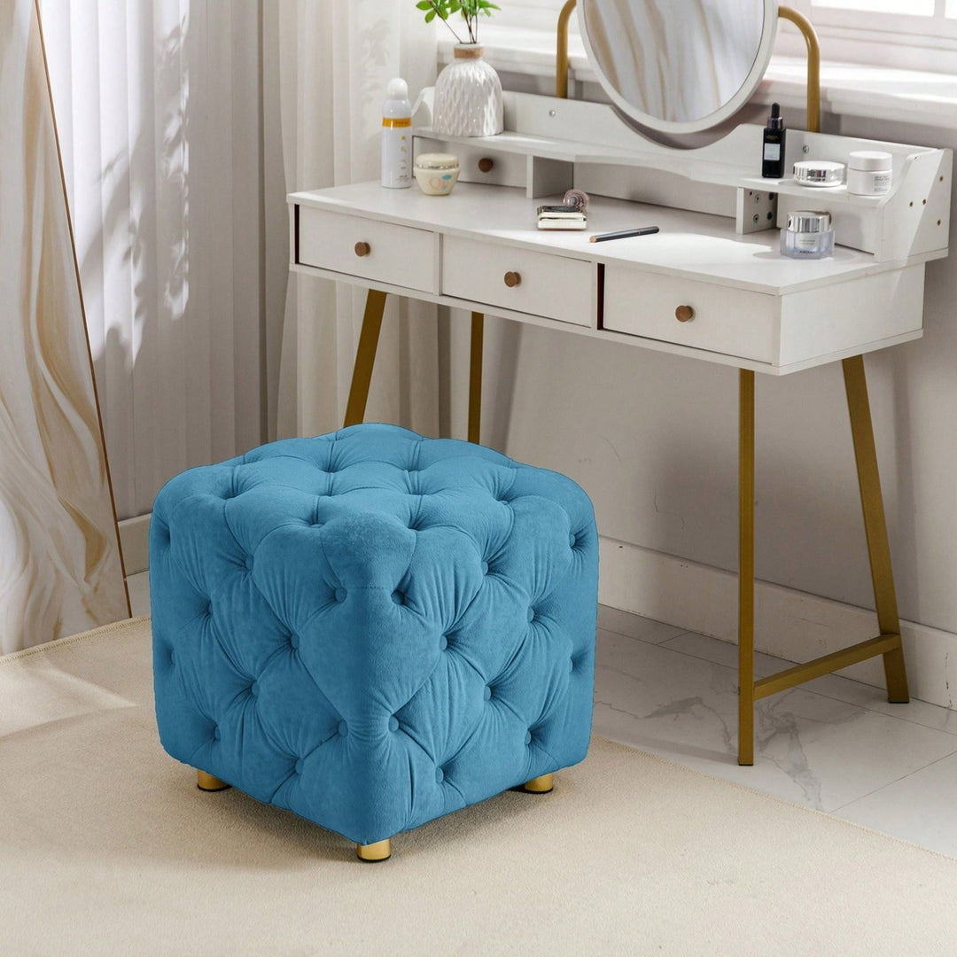 Stylish Velvet Upholstered Ottoman Small End Table Soft Foot Stool Makeup Chair Comfortable Accent Seat for Living Room Image 7