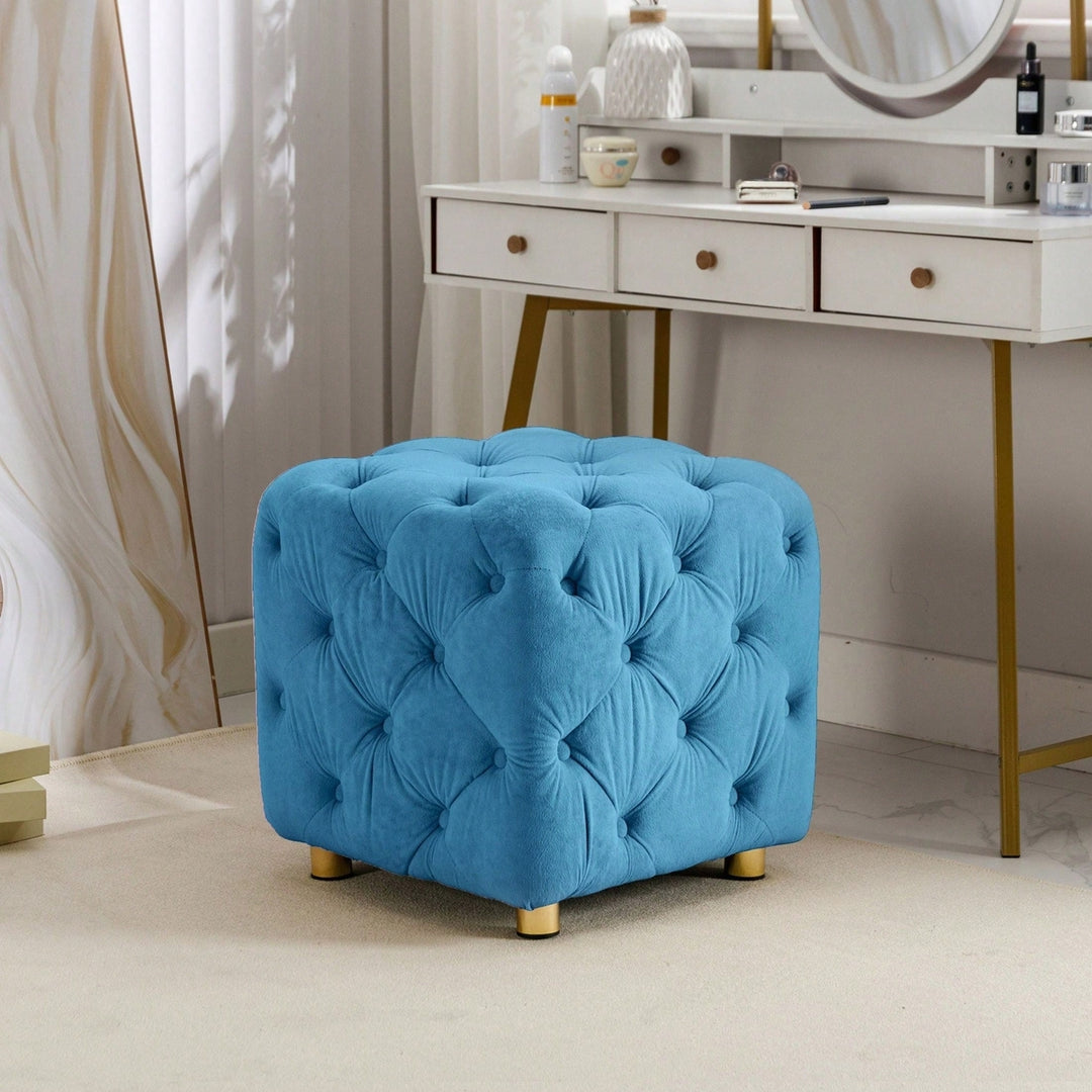 Stylish Velvet Upholstered Ottoman Small End Table Soft Foot Stool Makeup Chair Comfortable Accent Seat for Living Room Image 8