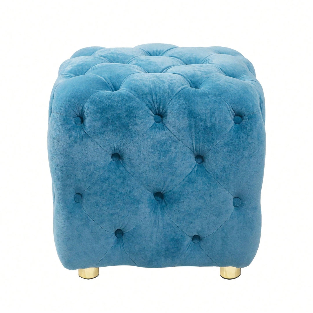 Stylish Velvet Upholstered Ottoman Small End Table Soft Foot Stool Makeup Chair Comfortable Accent Seat for Living Room Image 9