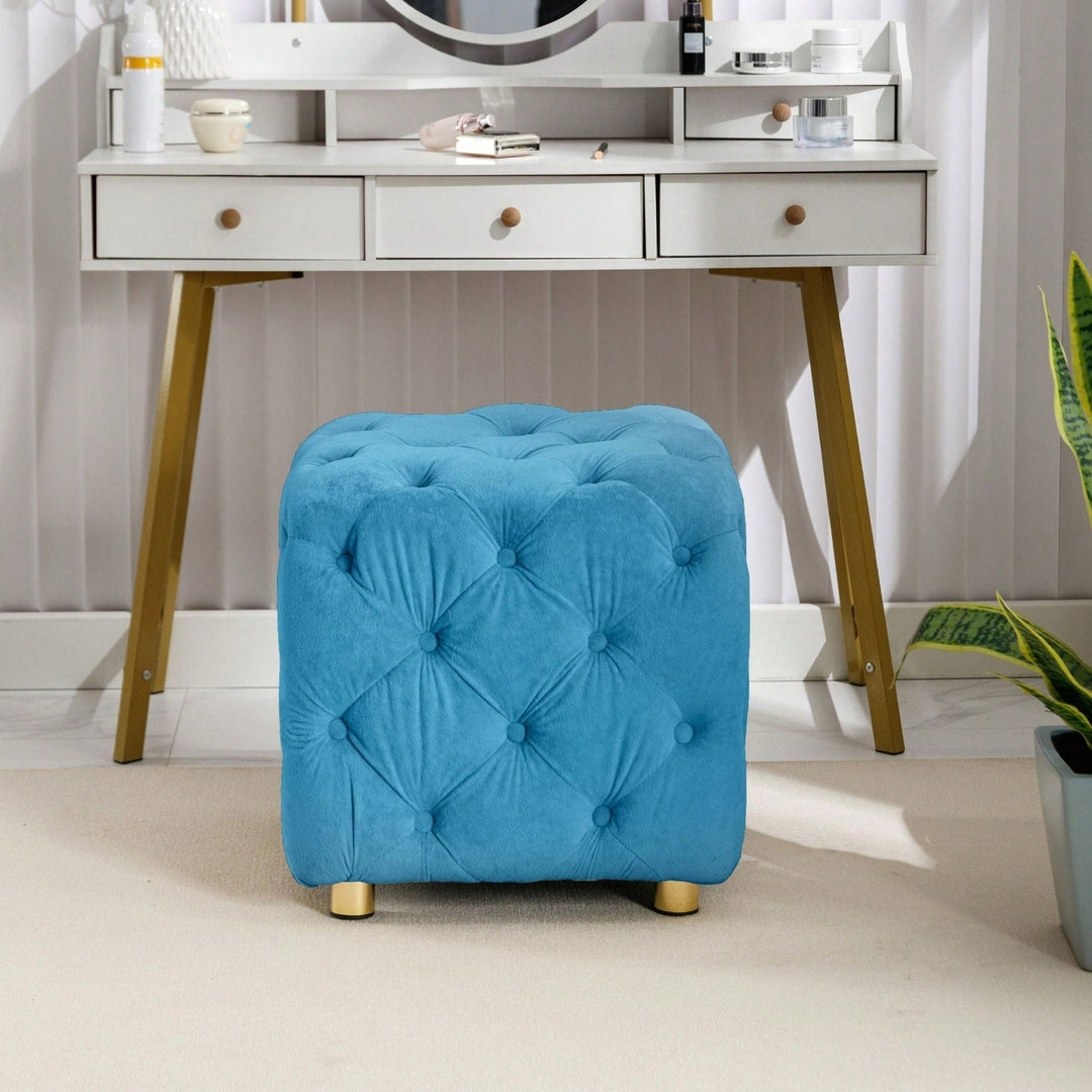 Stylish Velvet Upholstered Ottoman Small End Table Soft Foot Stool Makeup Chair Comfortable Accent Seat for Living Room Image 10