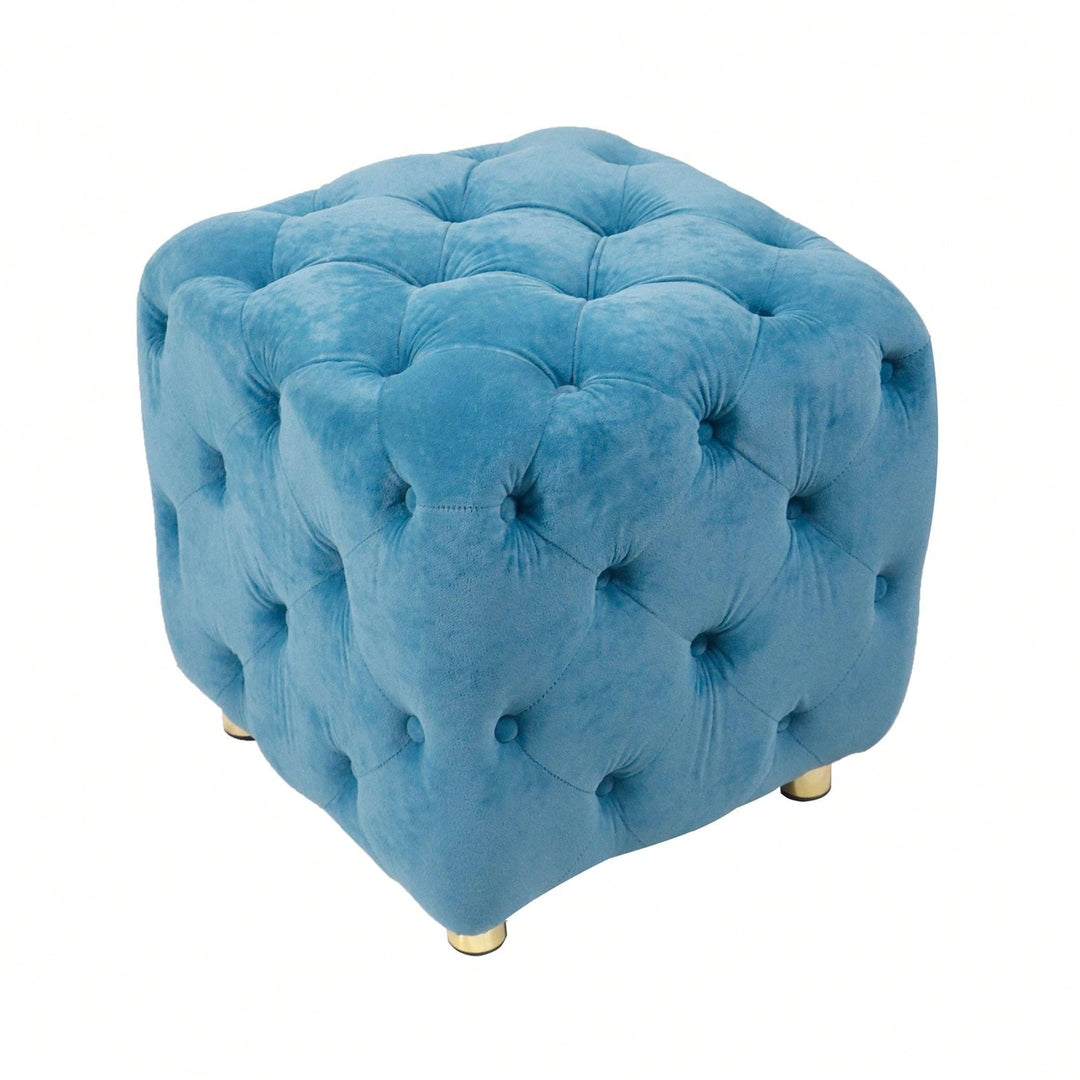 Stylish Velvet Upholstered Ottoman Small End Table Soft Foot Stool Makeup Chair Comfortable Accent Seat for Living Room Image 11