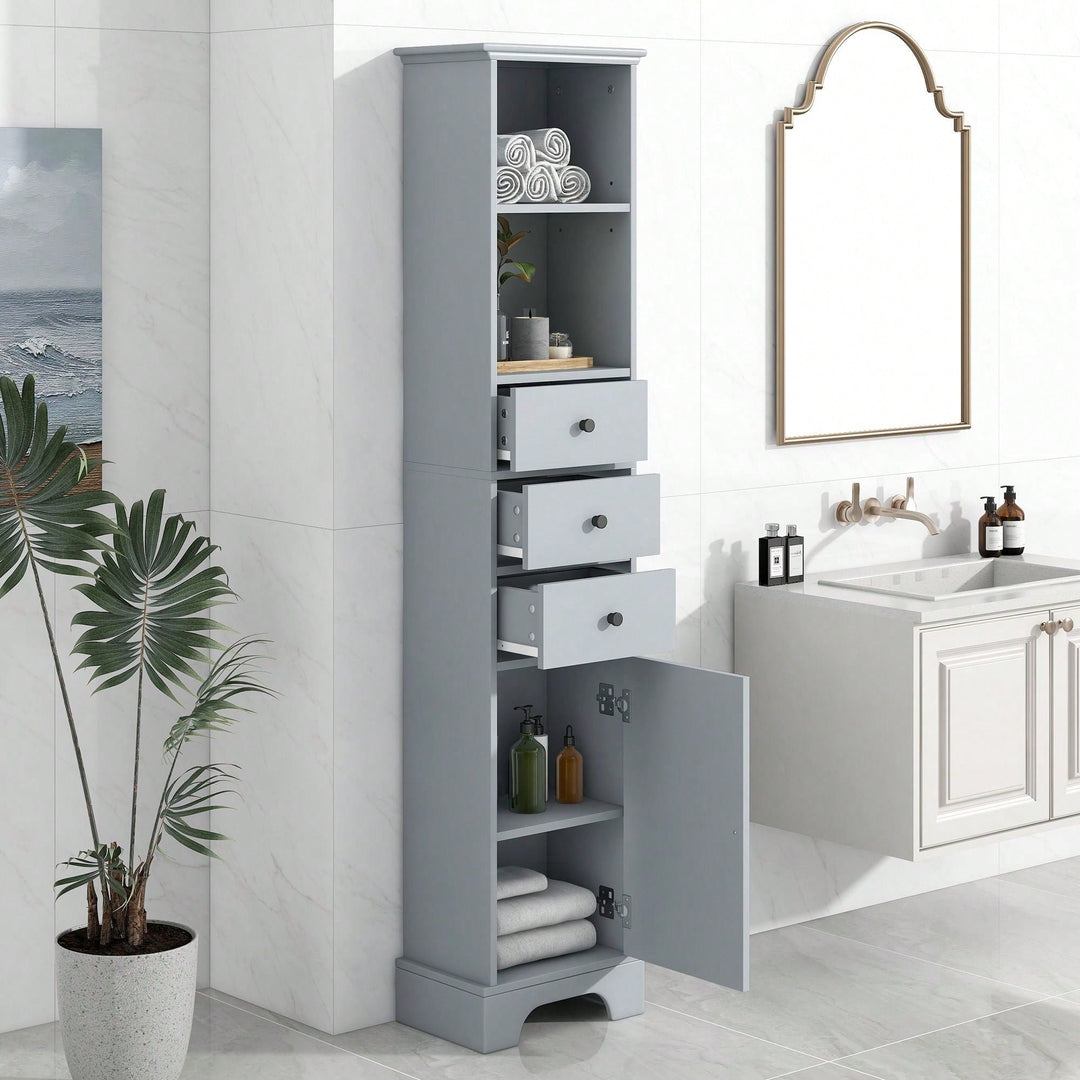 Tall Bathroom Cabinet, Freestanding Storage Cabinet With 3 Drawers And Adjustable Shelf Image 2