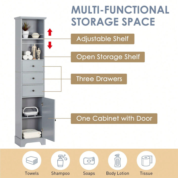 Tall Bathroom Cabinet, Freestanding Storage Cabinet With 3 Drawers And Adjustable Shelf Image 5