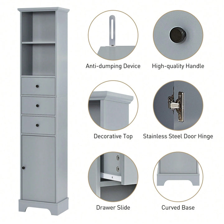 Tall Bathroom Cabinet, Freestanding Storage Cabinet With 3 Drawers And Adjustable Shelf Image 6