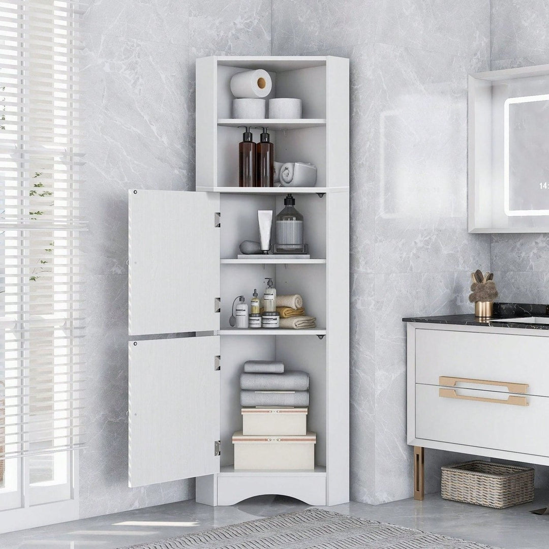 Tall Bathroom Corner Cabinet, Freestanding Storage Cabinet With Doors And Adjustable Shelves Image 1