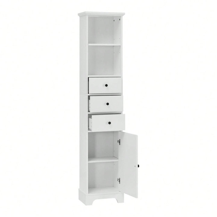 Tall Bathroom Cabinet, Freestanding Storage Cabinet With 3 Drawers And Adjustable Shelf Image 10