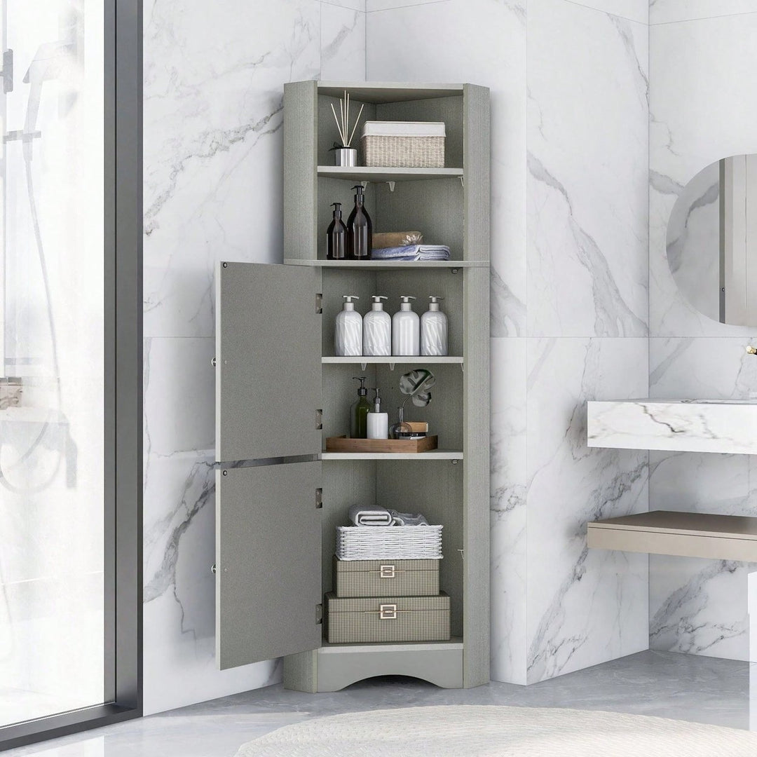 Tall Bathroom Corner Cabinet, Freestanding Storage Cabinet With Doors And Adjustable Shelves Image 3