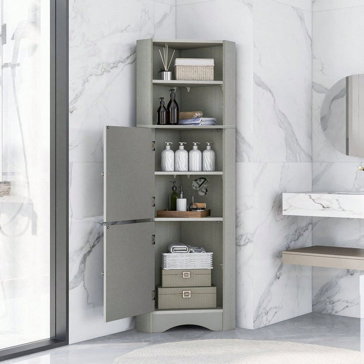 Tall Bathroom Corner Cabinet, Freestanding Storage Cabinet With Doors And Adjustable Shelves Image 1