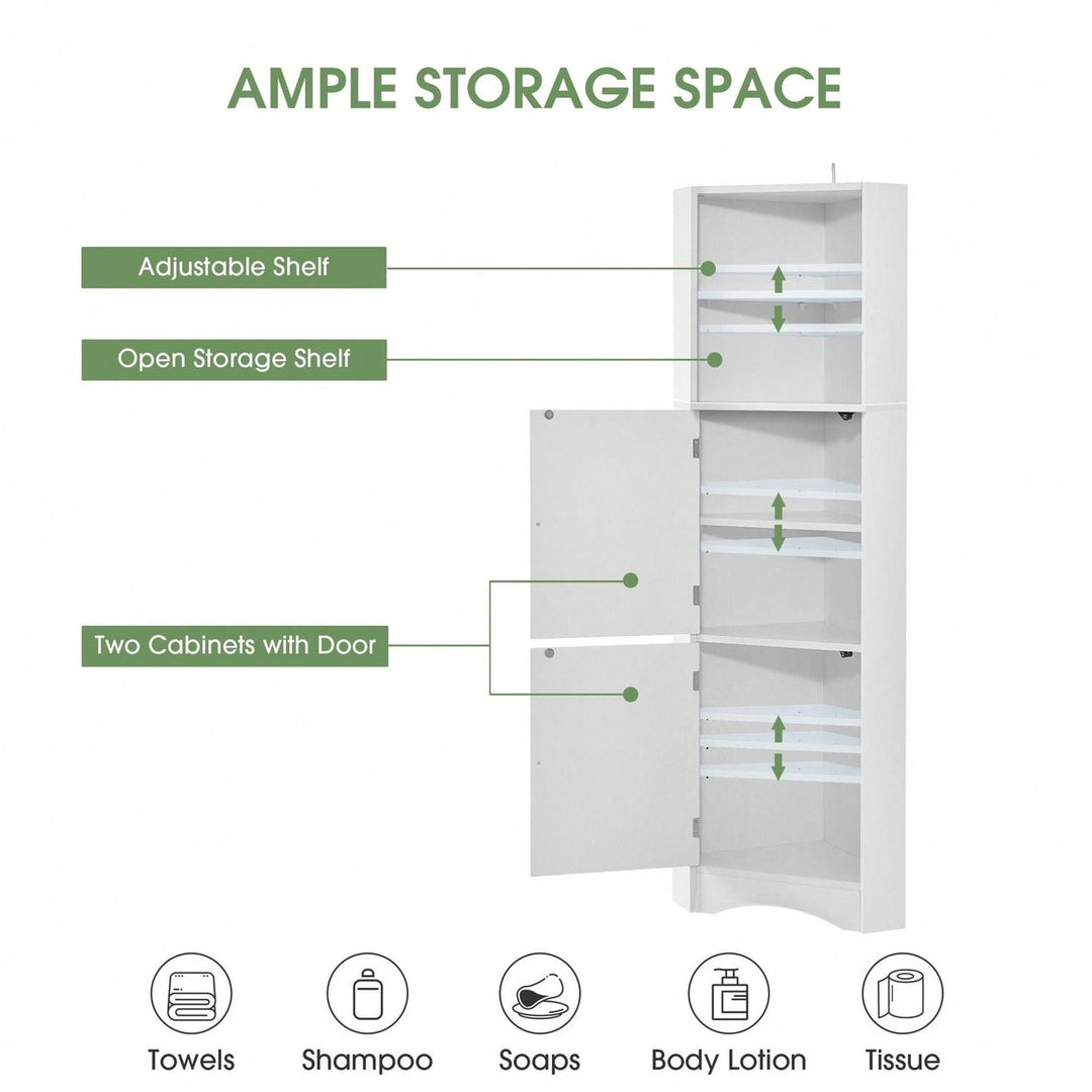 Tall Bathroom Corner Cabinet, Freestanding Storage Cabinet With Doors And Adjustable Shelves Image 4