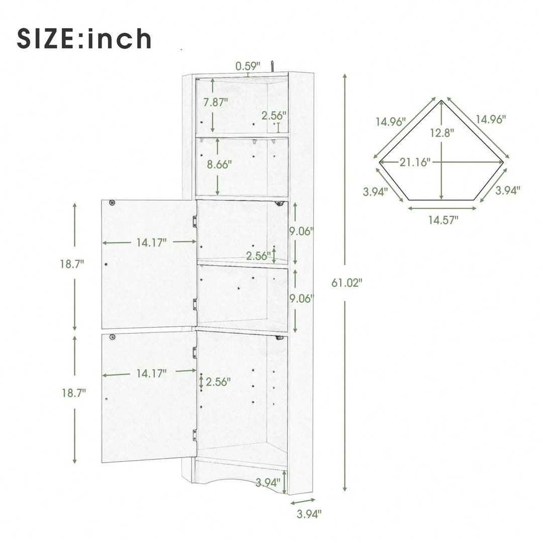 Tall Bathroom Corner Cabinet, Freestanding Storage Cabinet With Doors And Adjustable Shelves Image 6