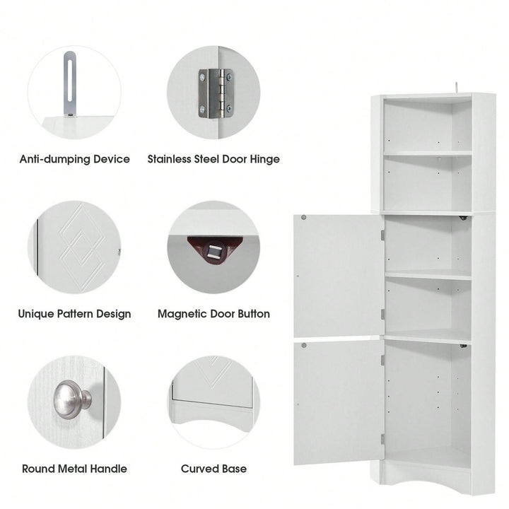 Tall Bathroom Corner Cabinet, Freestanding Storage Cabinet With Doors And Adjustable Shelves Image 7