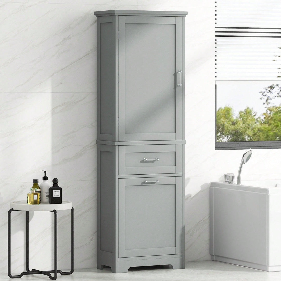 Tall Freestanding Bathroom Storage Cabinet with Adjustable Shelves and Drawers for Organizing Essentials Image 1