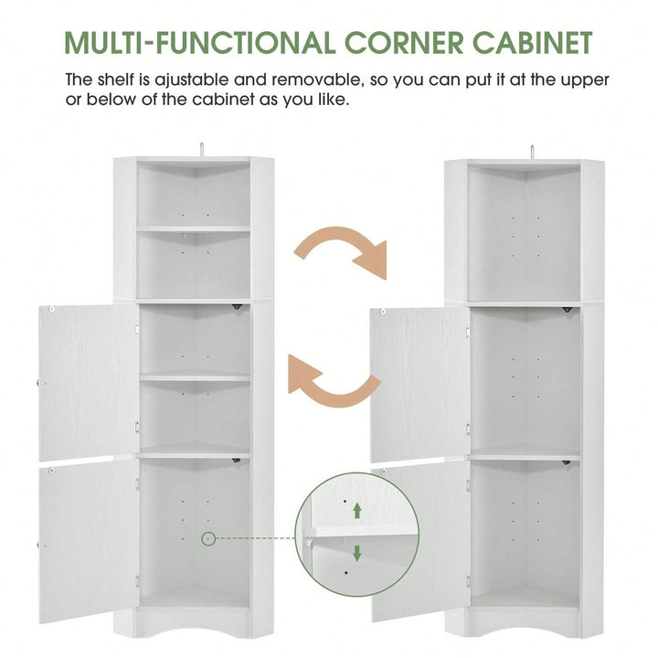 Tall Bathroom Corner Cabinet, Freestanding Storage Cabinet With Doors And Adjustable Shelves Image 8