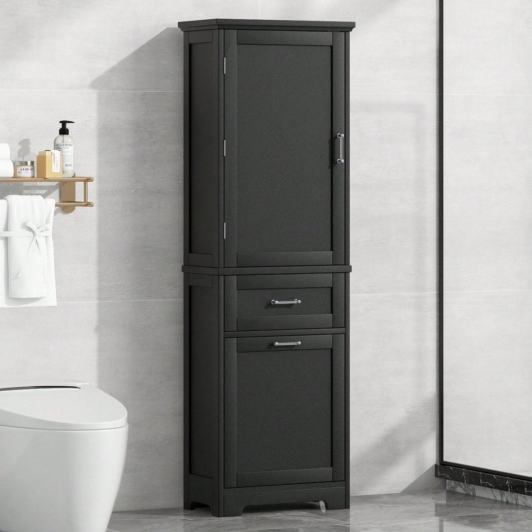 Tall Freestanding Bathroom Storage Cabinet with Adjustable Shelves and Drawers for Organizing Essentials Image 2