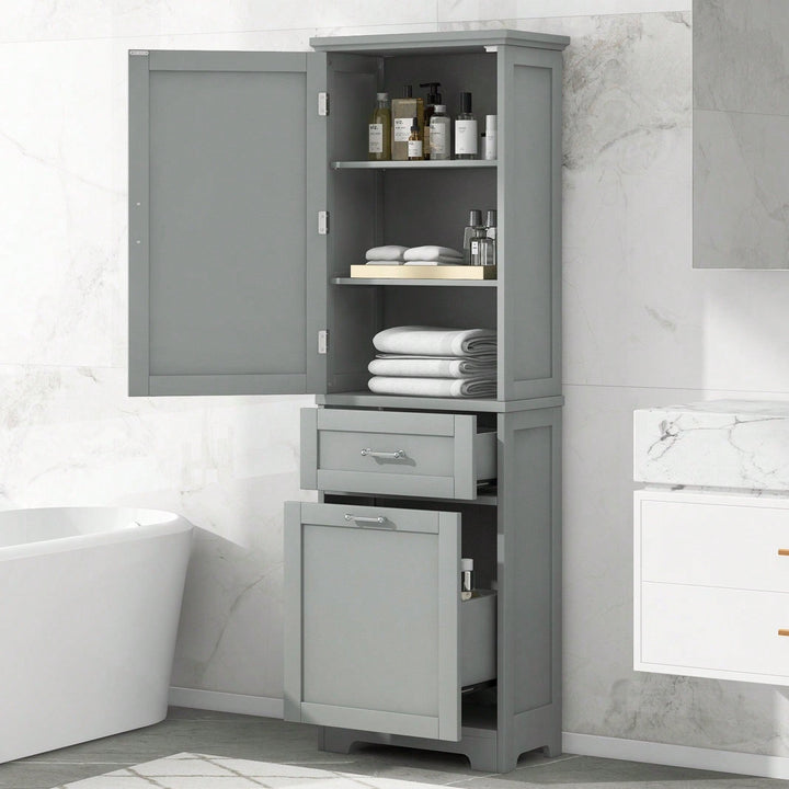 Tall Freestanding Bathroom Storage Cabinet with Adjustable Shelves and Drawers for Organizing Essentials Image 3