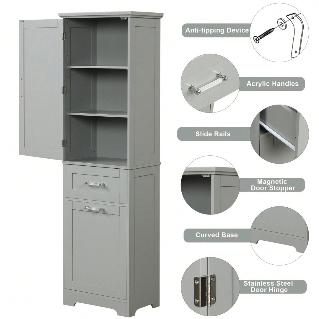 Tall Freestanding Bathroom Storage Cabinet with Adjustable Shelves and Drawers for Organizing Essentials Image 4