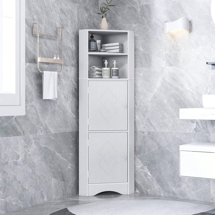 Tall Bathroom Corner Cabinet, Freestanding Storage Cabinet With Doors And Adjustable Shelves Image 10