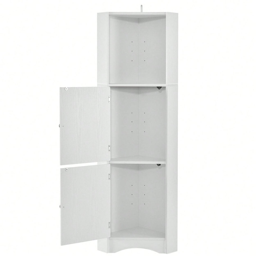 Tall Bathroom Corner Cabinet, Freestanding Storage Cabinet With Doors And Adjustable Shelves Image 11